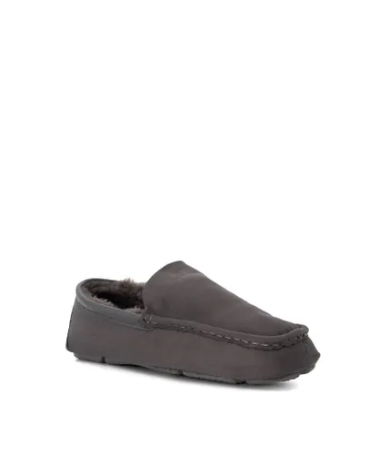 Dune London Mens Fernly - Pipe-Trimmed Slippers - Grey Fabric