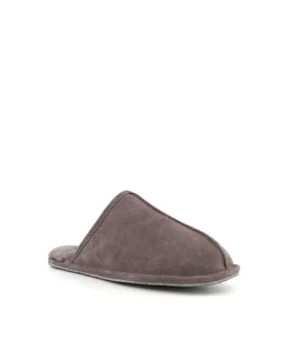 Dune London Mens FORAGE Warm Lined Mule Slippers - Grey Suede