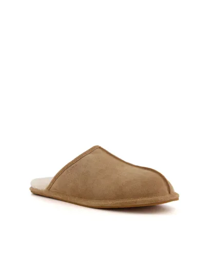 Dune London Mens FORAGE Warm Lined Mule Slippers - Tan Suede