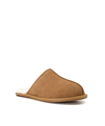 Dune London Mens Forssee - Closed-Toe Suede Slippers - Tan