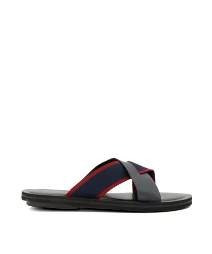 Dune London Mens Idio - Crossover-Strap Slider Sandals - Navy Leather (archived)