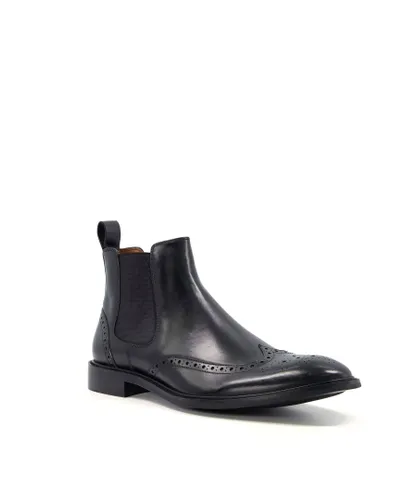 Dune London Mens MARKEY Smart Leather Brogue Boots - Black Leather (archived)