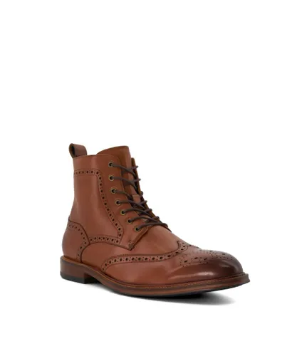 Dune London MENS MORRALS - - Casual Brogue-Detail Boots - Tan Leather (archived)