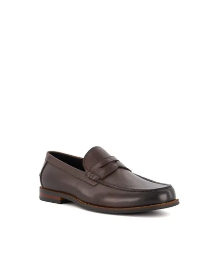 Dune London Mens SAMSON Penny-Trim Loafers - Brown Leather (archived)