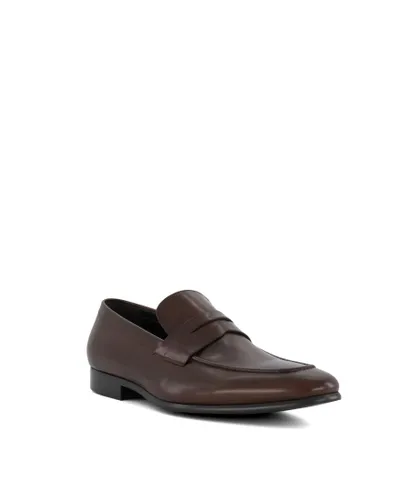 Dune London Mens Serving - Saddle-Trim Loafers - Brown Leather (archived)