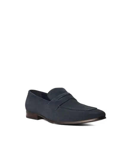 Dune London Mens Serving - Saddle-Trim Loafers - Navy Leather (archived)