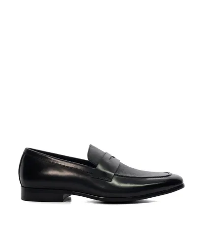 Dune London Mens Silvester - Penny Trim Loafers - Black Leather (archived)