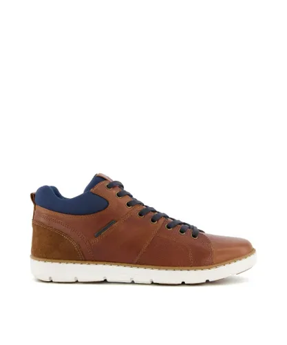 Dune London Mens STATTER Lace Up Trainers - Tan Leather