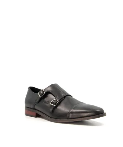 Dune London Mens Stitch - Smart Monk Shoes - Black Leather (archived)