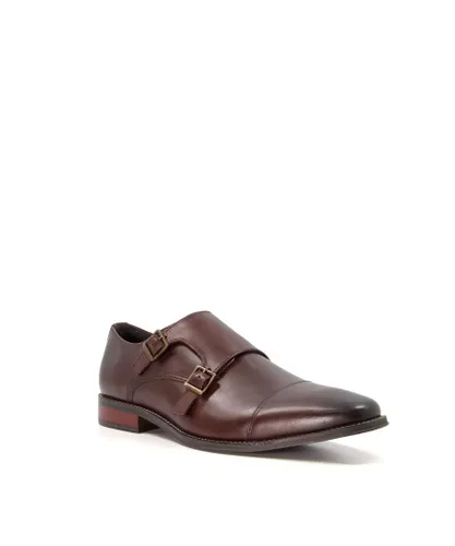 Dune London Mens Stitch - Smart Monk Shoes - Brown Leather (archived)