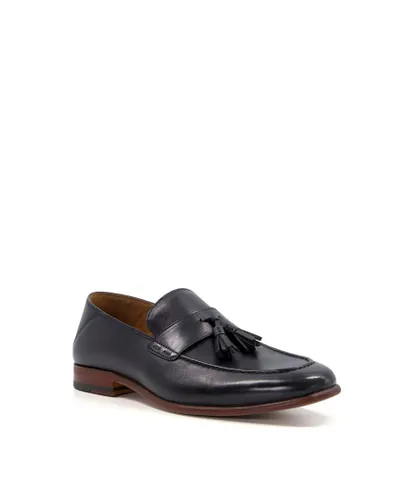 Dune London Mens Support - - Leather Tassel Trimmed Loafers - Black Leather (archived)