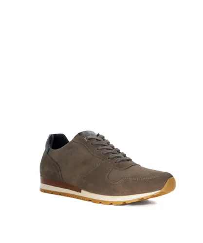 Dune London Mens Tomi - Lace-Up Running Trainers - Grey Suede