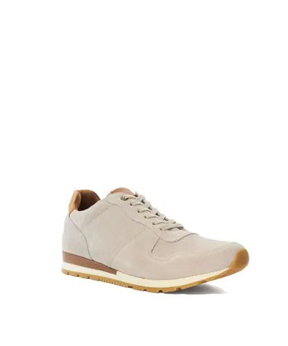 Dune London Mens Tomi - Lace-Up Running Trainers - Off-White Suede