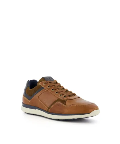 Dune London Mens Trended - Leather Lace-Up Trainers - Tan Leather (archived)
