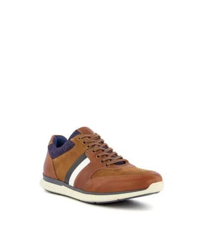 Dune London Mens TRIGGER Side Stripe Trainers - Tan Leather