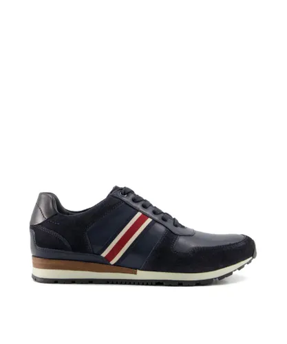 Dune London Mens Tronic - - Stripe Detail Leather Trainers - Navy