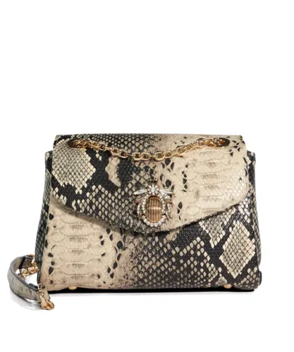 Dune London Womens Accessories Dusk - Snake-Effect Brooch-Detail Clutch Bag - Black/White - One Size
