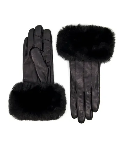 Dune London Womens Accessories Islington - Faux-Fur Trim Leather Gloves - Black Leather (archived)