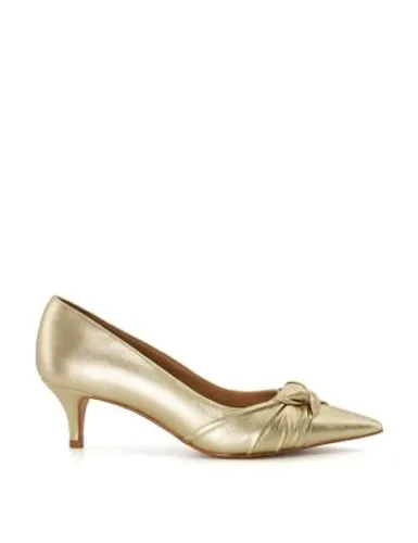 Dune London Womens Bow Kitten Heel Pointed Court Shoes - 3 - Gold, Gold,Black