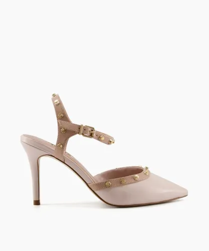 Dune London Womens CAYLEE Studded Pointed Court Shoes - Beige Leather