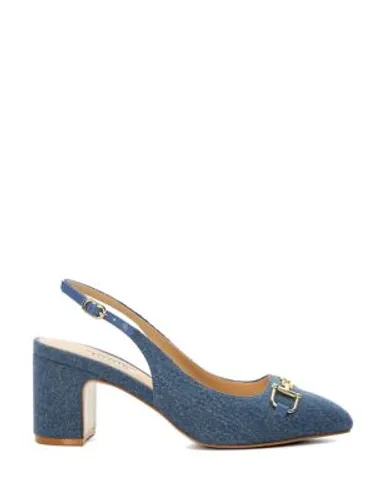 Dune London Womens Denim Block Heel Slingback Court Shoes - 8 - Blue, Blue