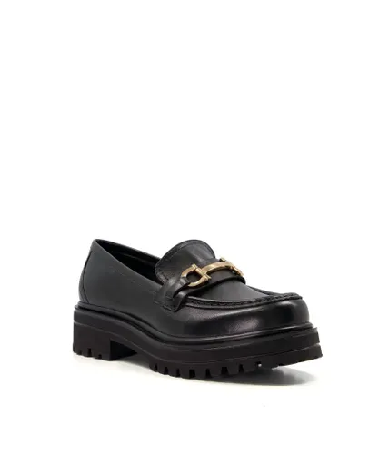 Dune London Womens GLACIAL Leather Track Sole Snaffle Loafers - Black (archived)