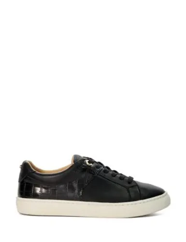 Dune London Womens Lace Up Mixed Texture Trainers - 7 - Black, Black,White,Navy
