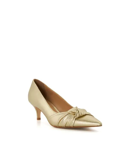 Dune London Womens Ladies ADDRESS Twist-Detail Heeled Courts - Gold Leather (archived)