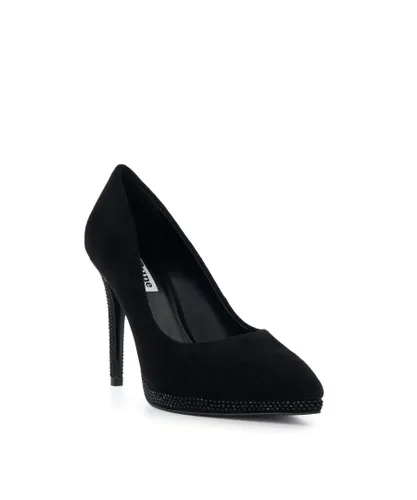 Dune London Womens Ladies Appleton - Diamante-Trim Stiletto Court Shoes - Black Micro Fibre