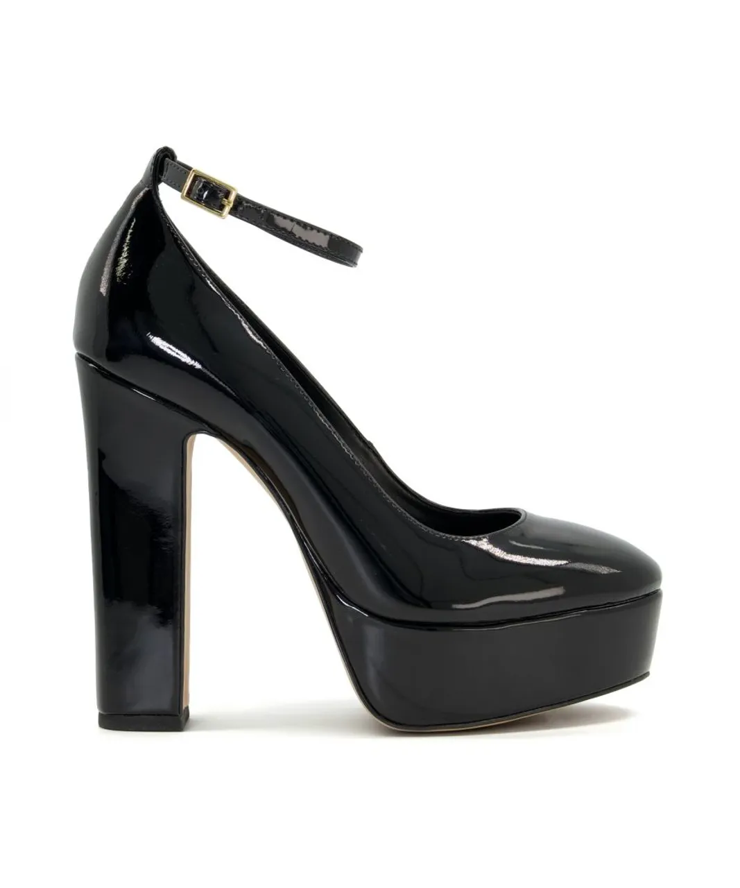 Dune London Womens Ladies ARTIST Ankle-Strap Leather Platform Courts - Black Leather (archived)