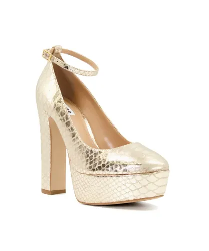 Dune London Womens Ladies Artist - Ankle-Strap Leather Platform Courts - Gold Leather (archived)