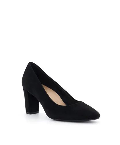Dune London Womens Ladies BIRDIE Block-Heeled Court Shoes - Black Micro Fibre