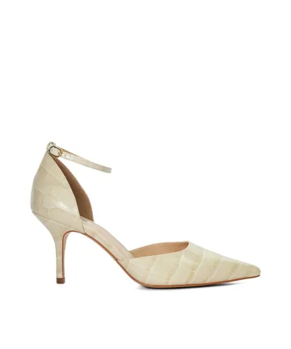 Dune London Womens Ladies Characters - Croc-Effect Pointed Ankle Strap Heels - Cream Leather (archived)