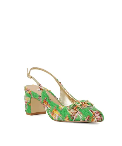 Dune London Womens Ladies Choices - Brand Snaffle Block-Heeled Slingback Courts - Green