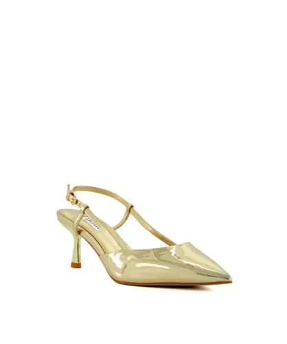 Dune London Womens Ladies Classify - Flare-Heel Slingback Court Shoes - Gold Leather (archived)