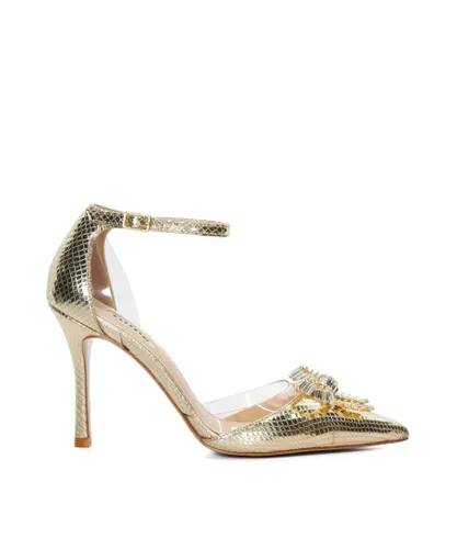 Dune London Womens Ladies Confess - Bow Embellished Ankle Strap Heels - Gold
