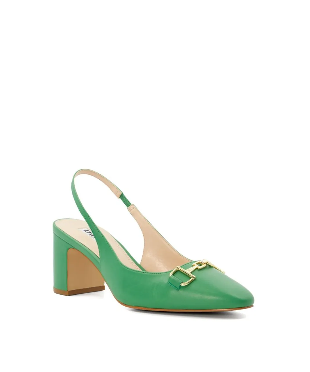 Dune London Womens Ladies Detailed - Snaffle-Trim Heeled Slingback Courts - Green Leather (archived)