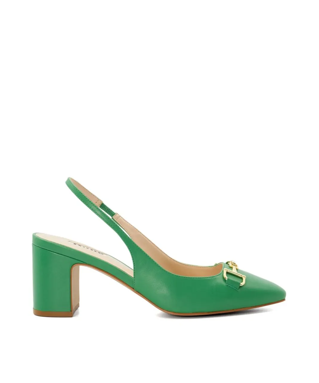 Dune London Womens Ladies Detailed - Snaffle-Trim Heeled Slingback Courts - Green Leather (archived)
