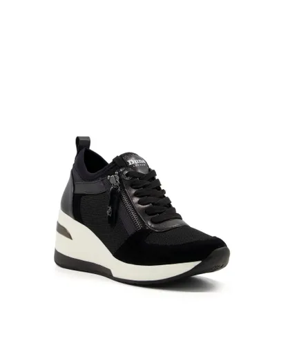 Dune London Womens Ladies Eilin - Wedge Lace-Up Trainers - Black Leather (archived)