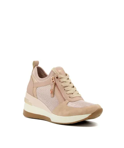 Dune London Womens Ladies Eilin - Wedge Lace-Up Trainers - Rose Gold