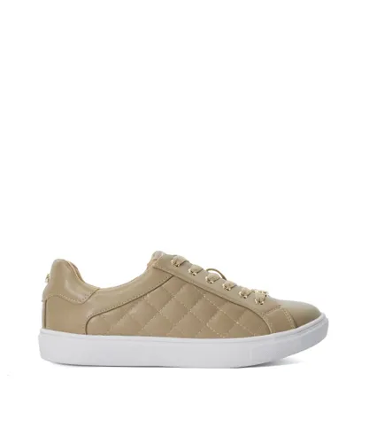 Dune London Womens Ladies Ellenora - Quilted Logo Lace-Up Trainers - Taupe