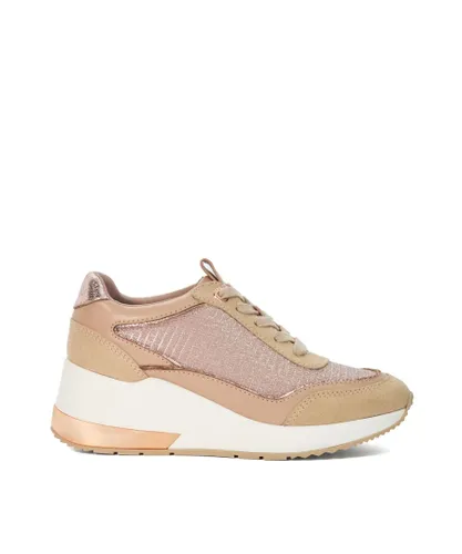 Dune London Womens Ladies Ellming - Contrast Panel Wedge Trainers - Rose Gold