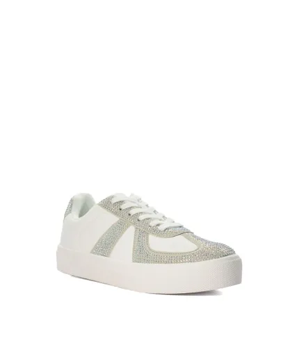 Dune London Womens Ladies Embar - Embellished Lace-Up Trainers - White