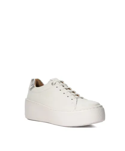 Dune London Womens Ladies Estrid - Top-Stitch-Detail Flatform Trainers - White Leather (archived)