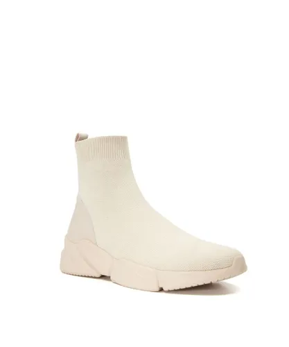 Dune London Womens Ladies Event - Rubber Sole Sock Ankle Boots - Off-White Fabric