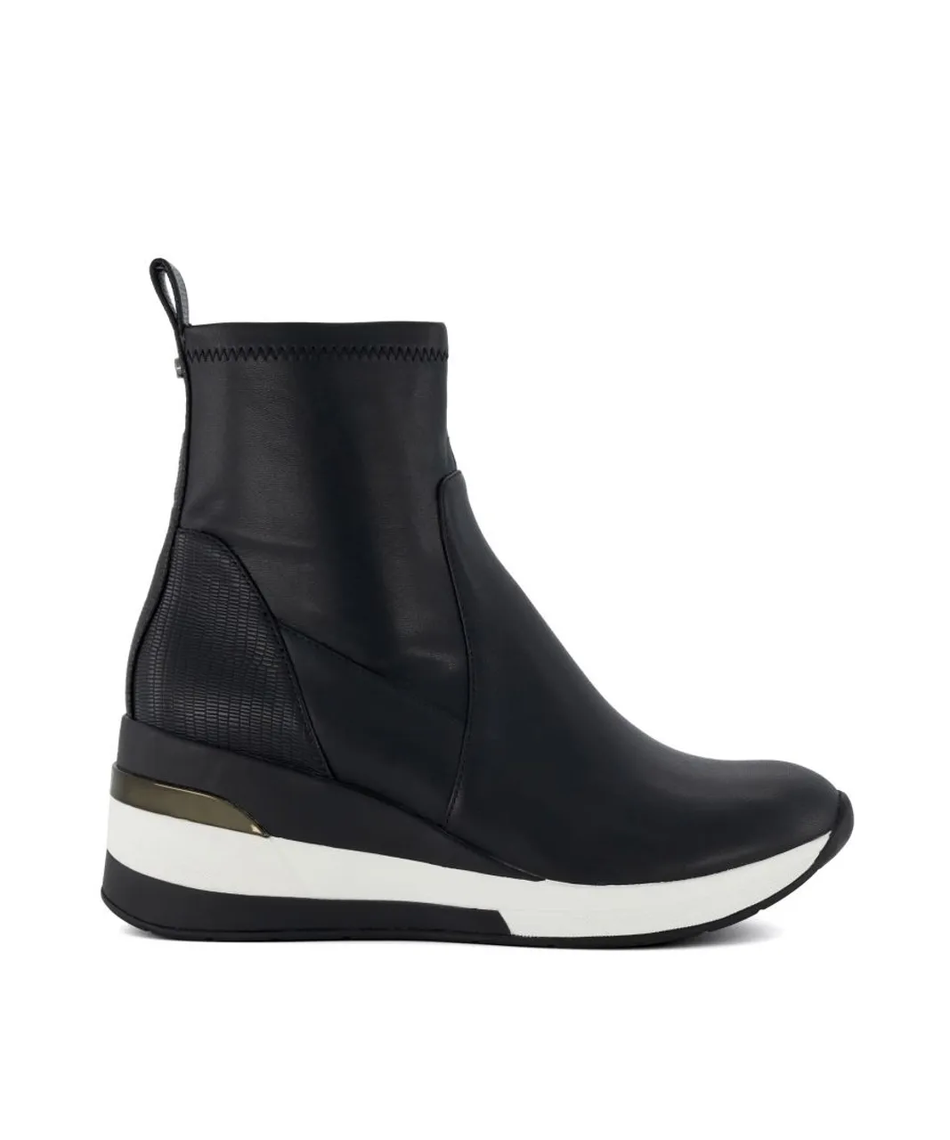Dune London Womens Ladies EVERETTE Wedge-Heeled Leather Sock Trainers - Black Leather (archived)