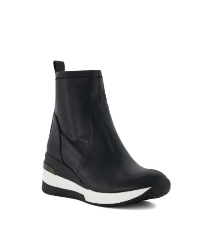 Dune London Womens Ladies EVERETTE Wedge-Heeled Leather Sock Trainers - Black Leather (archived)