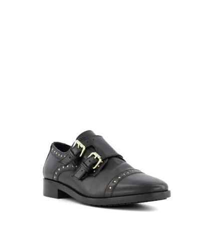 Dune London Womens Ladies Flickers - Studded Monk Strap Shoes - Black Leather