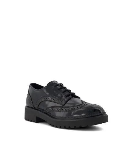 Dune London Womens Ladies Florian - Cleated Lace-Up Brogues - Black Patent Leather