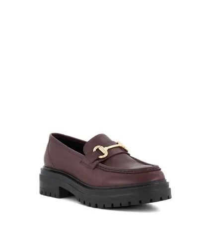 Dune London Womens Ladies Gallagher - Cleated-Sole Leather Snaffle-Trim Loafers - Burgundy Leather (archived)